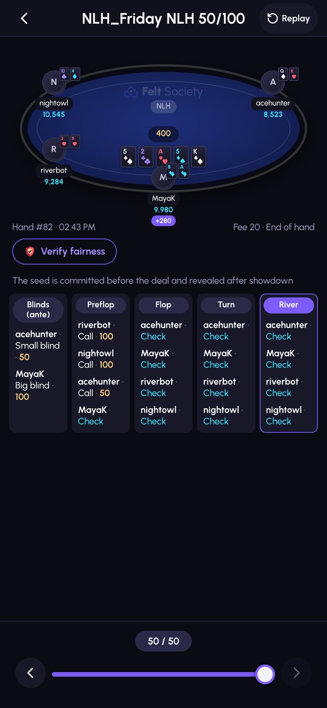 Felt Society app: Hand history & fairness