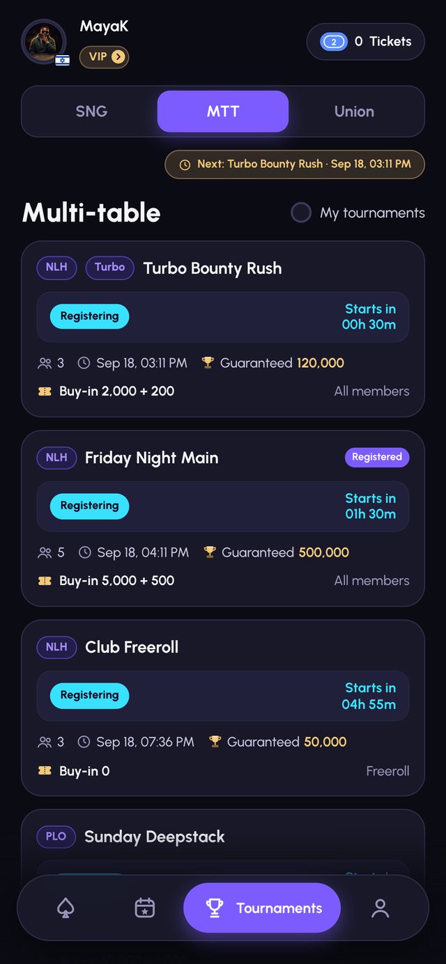 Felt Society app: Tournaments